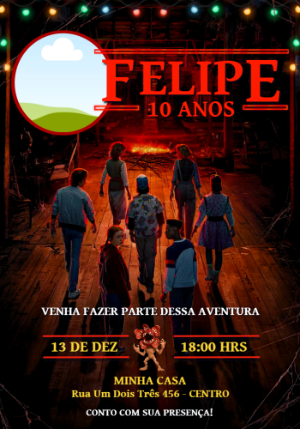 Convite de Aniversário Stranger Things com foto para editar