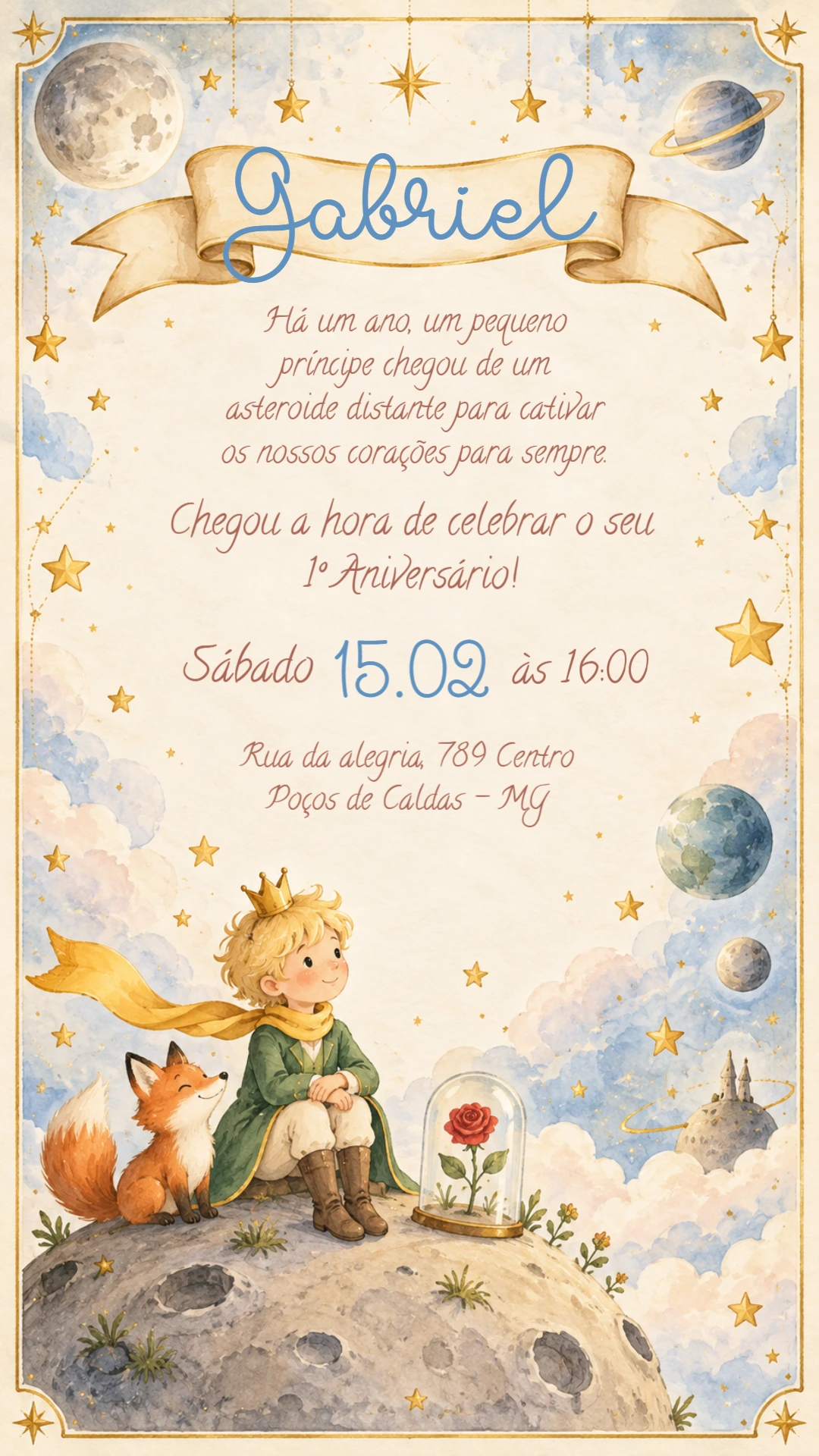 Convite Editável 1º Aniversário O Pequeno Príncipe Convite Editável 1º Aniversário O Pequeno Príncipe