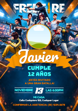 Invitación Editable de Cumpleaños con Tema de FreeFire