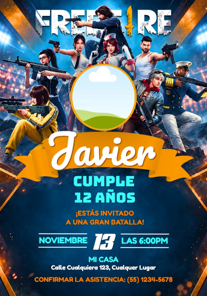 Invitación Editable de Cumpleaños con Tema de FreeFire Invitación Editable de Cumpleaños con Tema de FreeFire