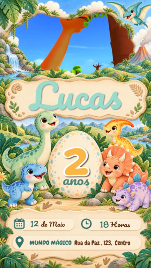 Convite Animado Dinossauro Baby: Vídeo Editável para Aniversário