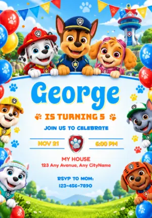 Paw Patrol Birthday Invitation with the Whole Team Editable