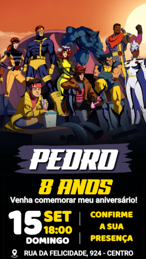Convite Digital de Aniversário X-Men '97 para Editar