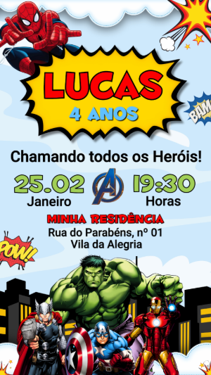 Convite de Aniversário Vingadores Modelo Editável