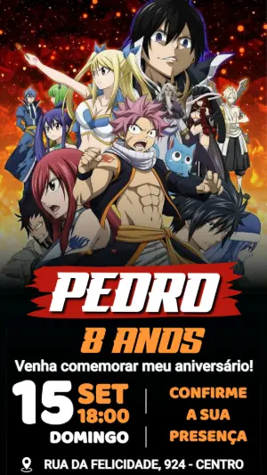 Convite de Aniversário Fairy Tail: Modelo Digital para Editar