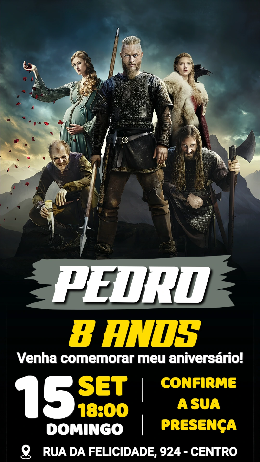 Convite de Aniversário Vikings: Modelo Digital Editável Convite de Aniversário Vikings: Modelo Digital Editável