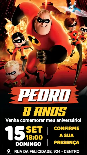 Convite de Aniversário Os Incríveis Digital para Editar