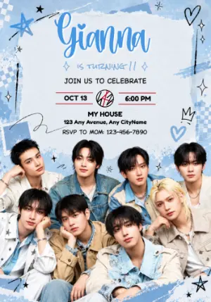 Editable Stray Kids Birthday Invitation | K-Pop Doodle Style