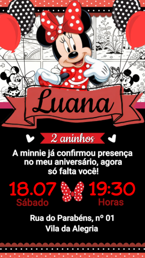 Convite de Aniversário Minnie Vermelha Editável
