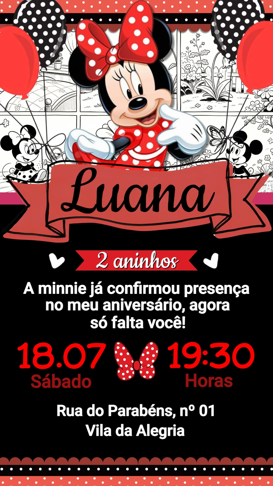 Convite de Aniversário Minnie Vermelha Editável Convite de Aniversário Minnie Vermelha Editável