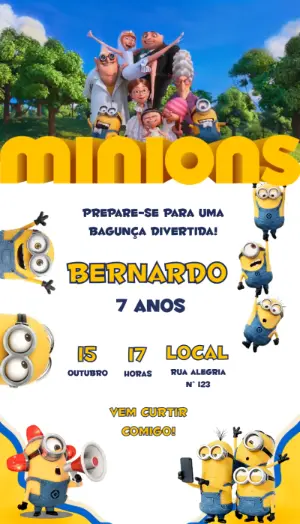 Convite Animado de Aniversário Minions para Editar