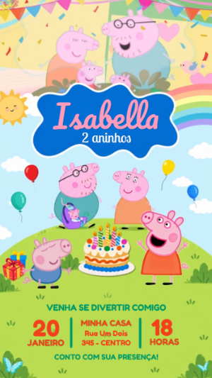 Convite Animado Peppa Pig para Aniversário Editável Online