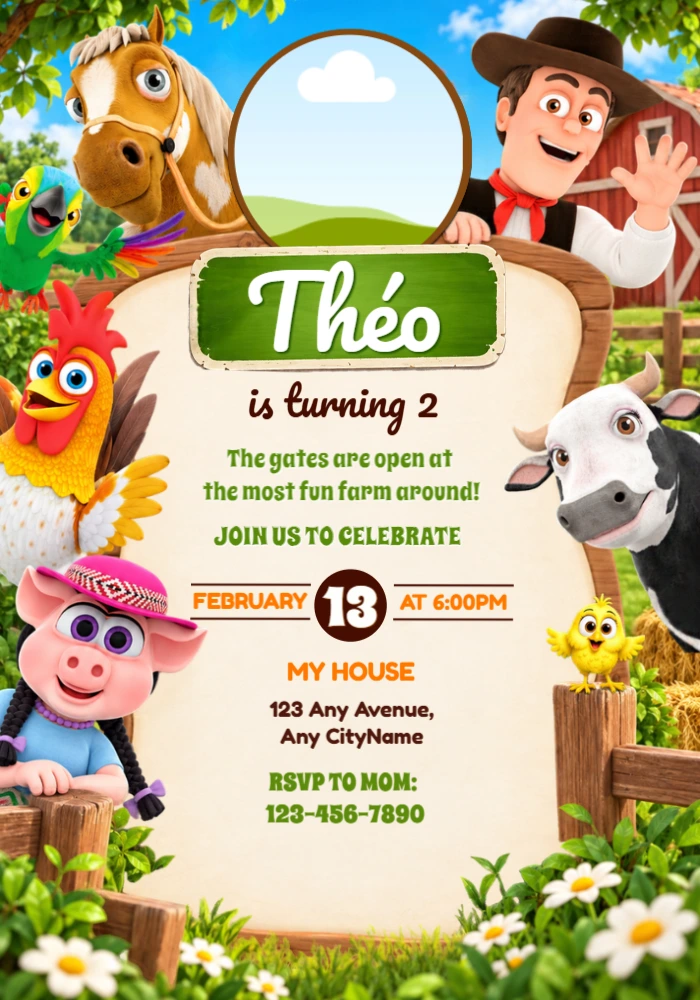 Editable Zenon's Farm Birthday Invitation with Photo Editable Zenon's Farm Birthday Invitation with Photo