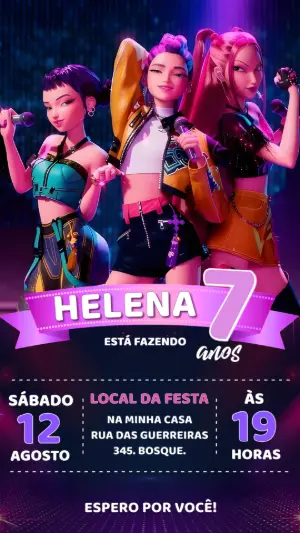 Invitation d'anniversaire KPop Demon Hunters – Statique – André Luís Vieira