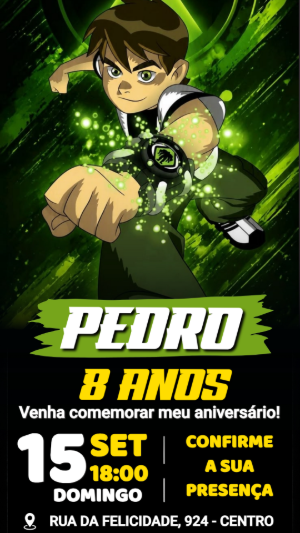 Convite Digital Ben 10: Modelo de Aniversário para Editar