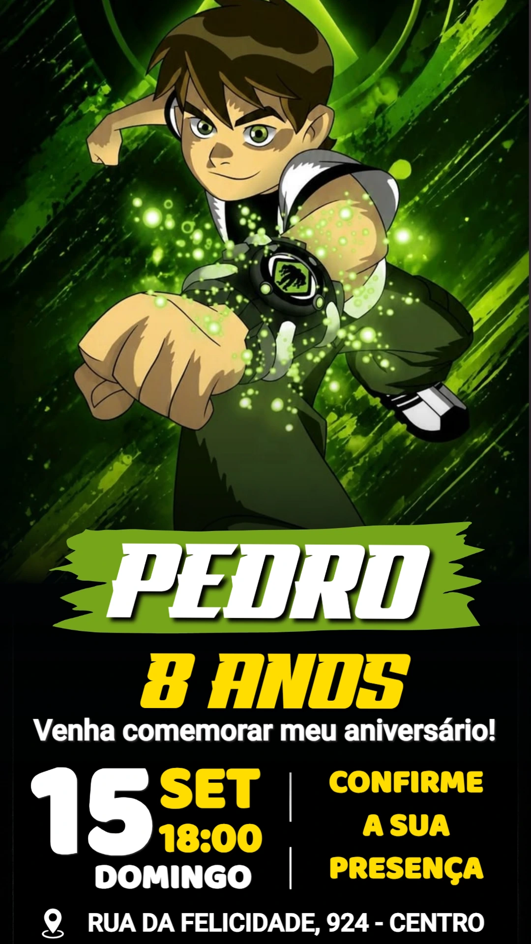 Convite Digital Ben 10: Modelo de Aniversário para Editar Convite Digital Ben 10: Modelo de Aniversário para Editar