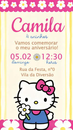 Convite de Aniversário Hello Kitty Rosa Editável