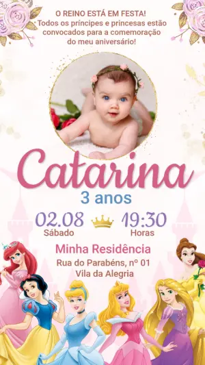 Invitación de cumpleaños Princesas – Estático – Festôu Convites