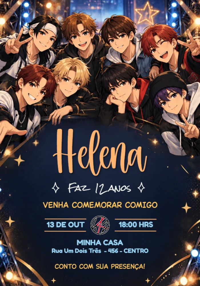 Convite de Aniversário Stray Kids Estilo K-pop para Editar Convite de Aniversário Stray Kids Estilo K-pop para Editar