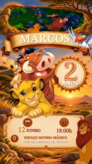 Convite Animado Rei Leão: Timão e Pumba para Editar