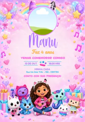 Convite Aniversário A Casa Mágica da Gabby com Foto Editável