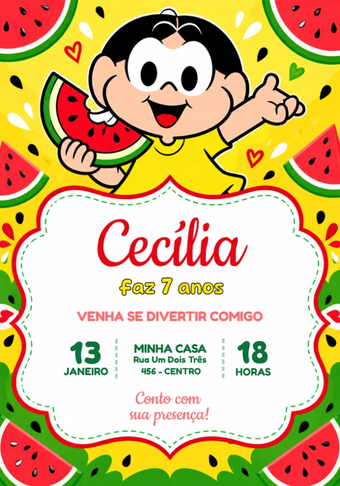 Convite de Aniversário Magali Turma da Mônica Editável Convite de Aniversário Magali Turma da Mônica Editável