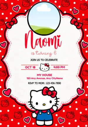 Hello Kitty Birthday Invitation with Photo Frame Editable Template