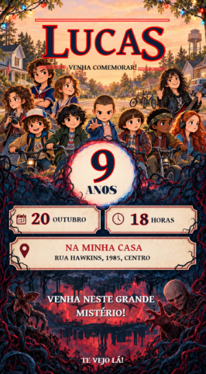 Convite de Aniversário Stranger Things para Editar Online
