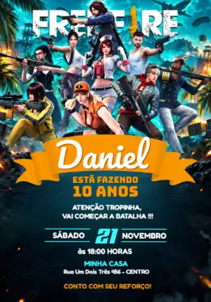 Convite de Aniversário Free Fire: Modelo Digital Editável