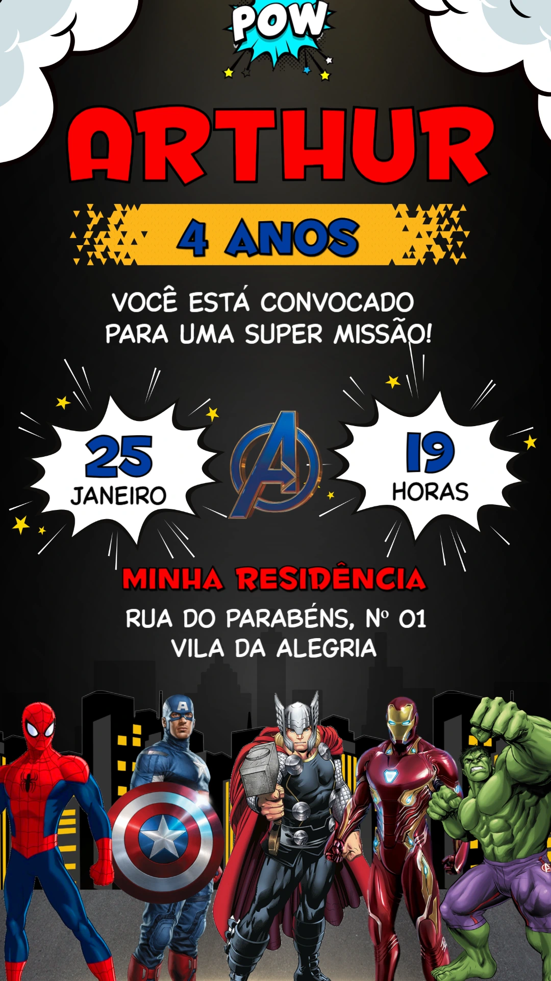 Convite de Aniversário Vingadores Heróis Reunidos para Editar Convite de Aniversário Vingadores Heróis Reunidos para Editar