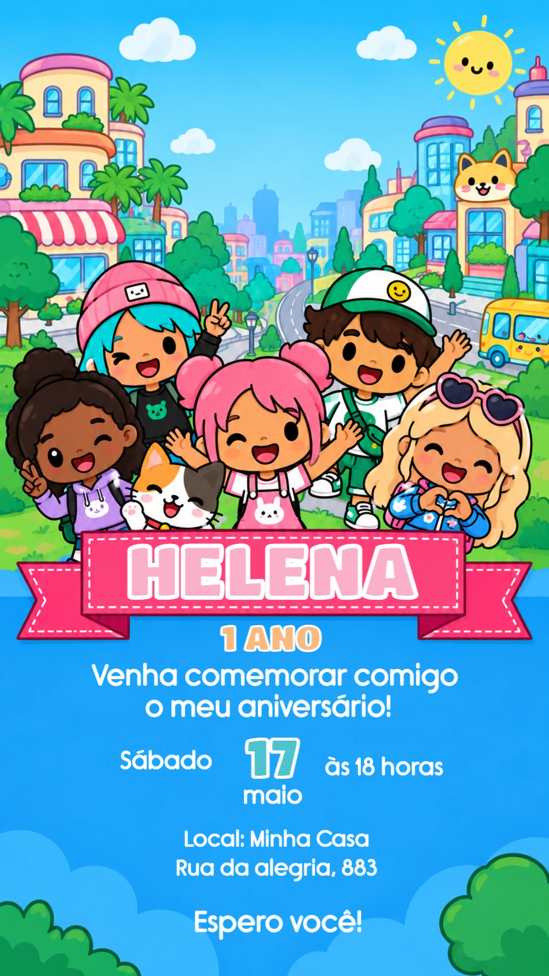 Convite de Aniversário Toca Life World Editável Convite de Aniversário Toca Life World Editável
