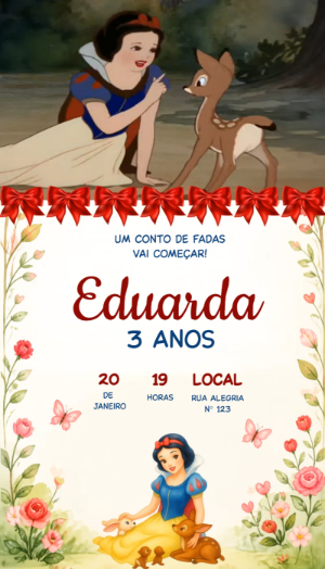 Convite Animado Aniversário Branca de Neve para Editar