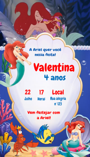 Vídeo Convite de Aniversário da Pequena Sereia para Editar