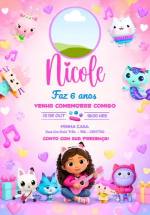 Convite de Aniversário A Casa Mágica da Gabby com Foto para Editar