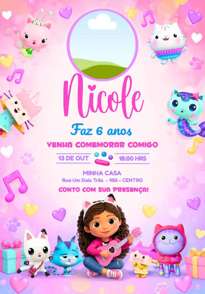 Convite de Aniversário A Casa Mágica da Gabby com Foto para Editar Convite de Aniversário A Casa Mágica da Gabby com Foto para Editar