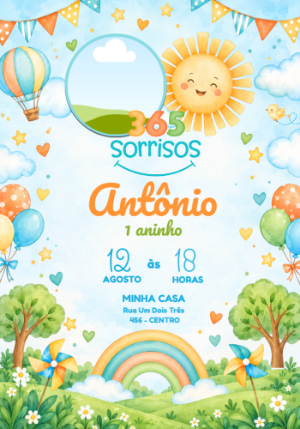 Convite 1º Aninho 365 Sorrisos com Foto para Editar Online