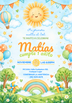 Invitación Primer Añito Mi Primera Vuelta al Sol Editable