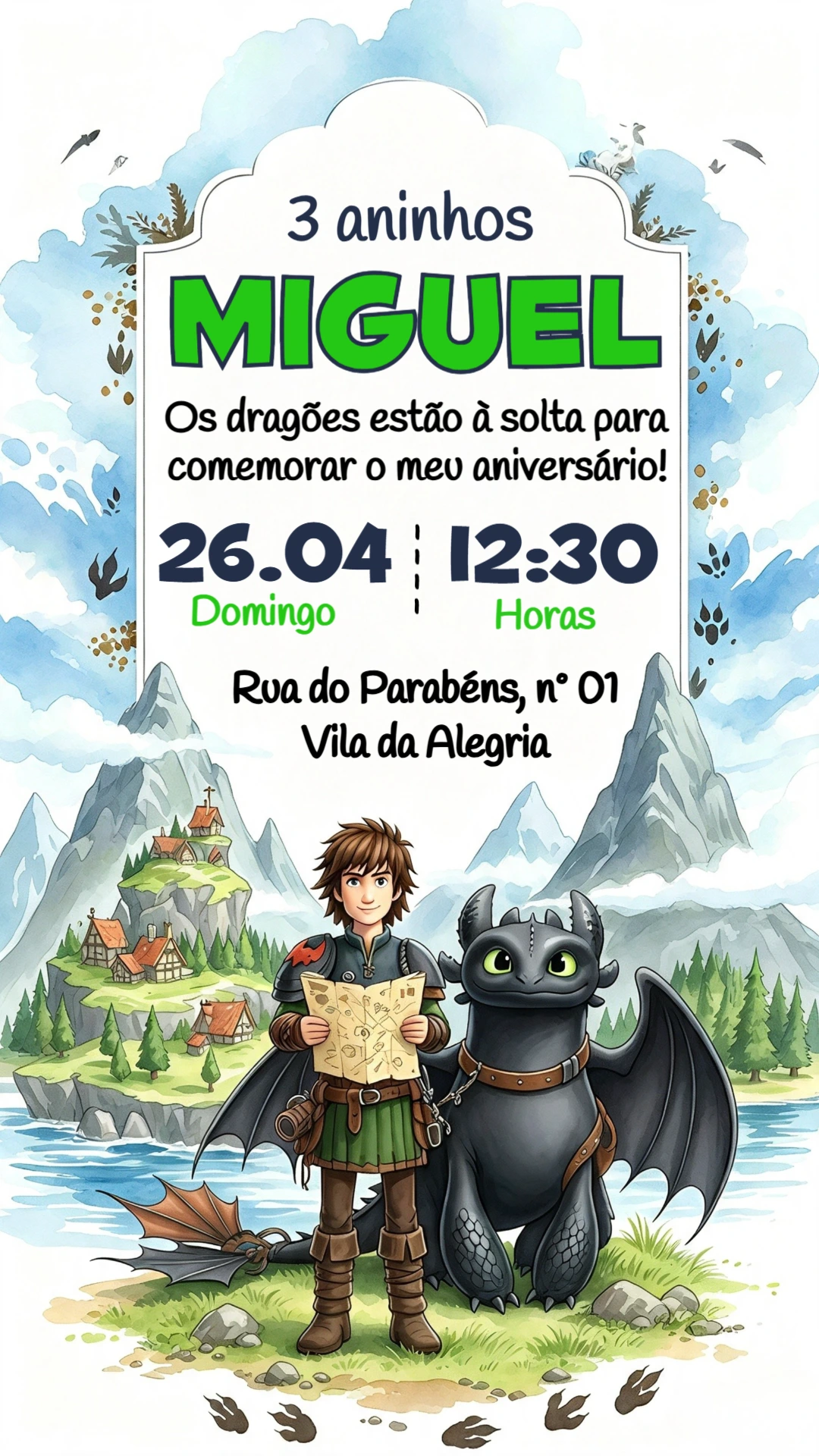 Convite de Aniversário Como Treinar o Seu Dragão Editável Convite de Aniversário Como Treinar o Seu Dragão Editável