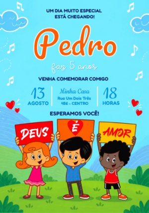 Convite de Aniversário 3 Palavrinhas para Editar Online