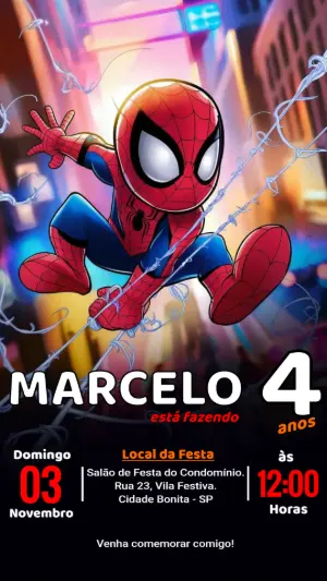 Convite de Aniversário Homem-Aranha Editável Online
