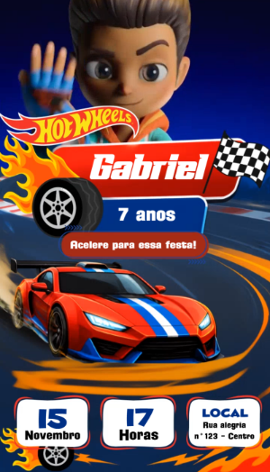 Vídeo Convite de Aniversário Hot Wheels para Editar Online