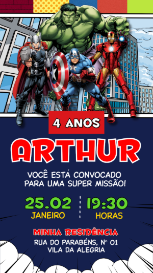 Convite de Aniversário Vingadores: Modelo Digital para Editar