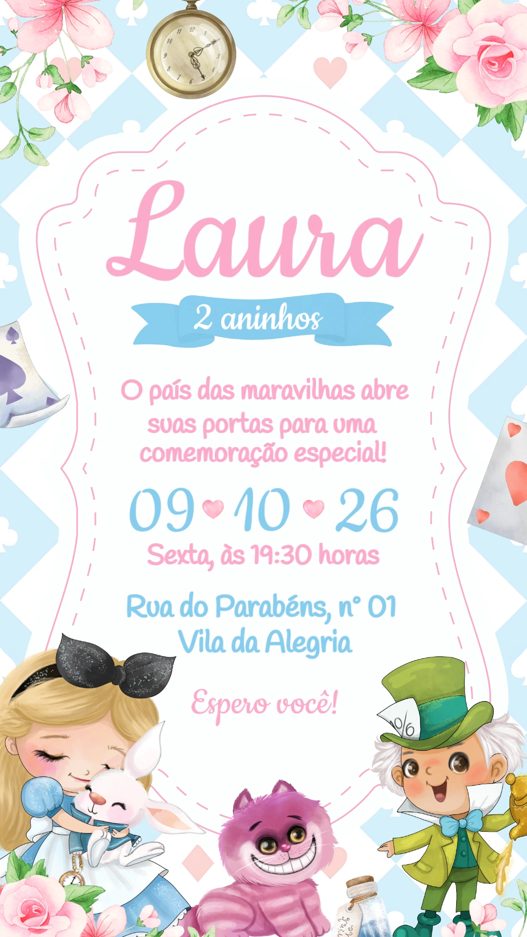Convite de Aniversário Alice no País das Maravilhas Editável Convite de Aniversário Alice no País das Maravilhas Editável