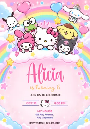 Editable Hello Kitty & Friends Birthday Invitation Template