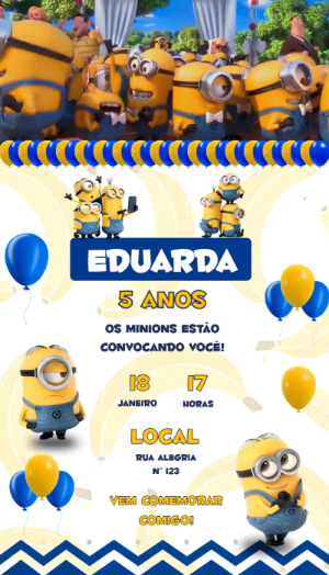 Convite Animado Minions: Vídeo de Aniversário para Editar