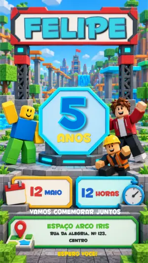 Invito di compleanno Roblox – Statico – Janeiro 
