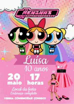 Convite Animado Meninas Superpoderosas: Vire uma Heroína com Foto IA!