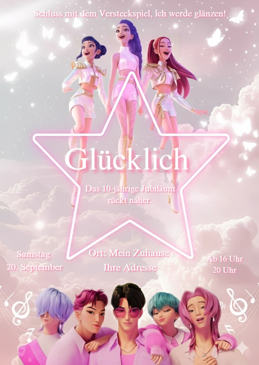 Bearbeitbare K-Pop Idol Einladung für Geburtstagsfeier Bearbeitbare K-Pop Idol Einladung für Geburtstagsfeier