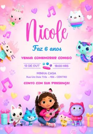 Convite de Aniversário A Casa Mágica da Gabby e Amigos para Editar