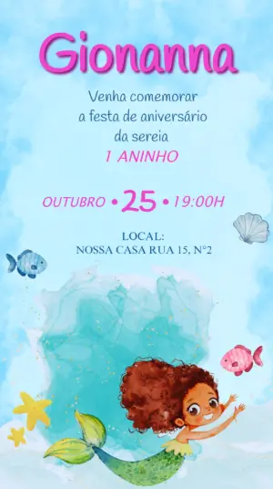 Convite de Aniversário Sereia Fundo do Mar Editável